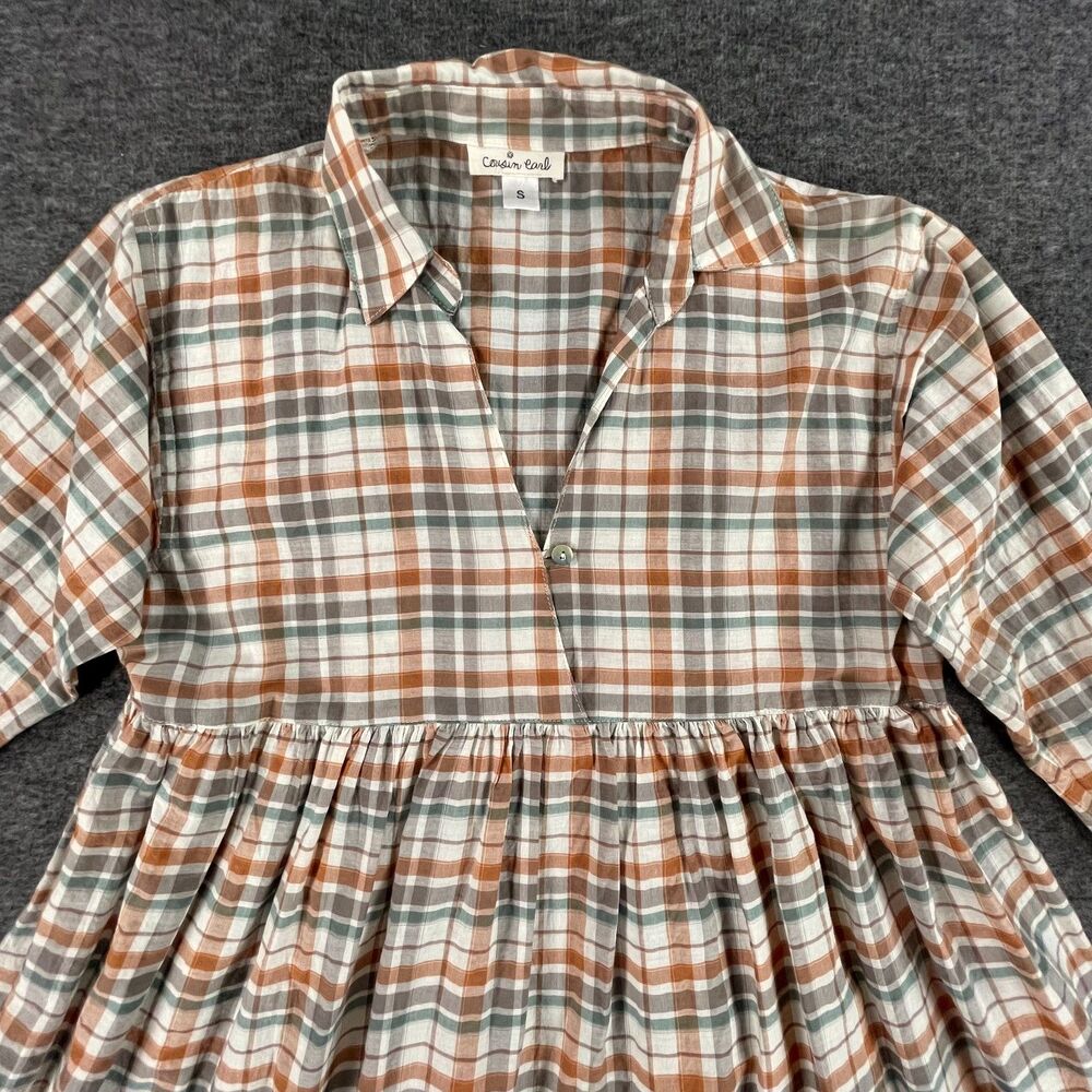 NWT Cousin Earl Flounce Plaid Babydoll Mini Dress S Brown Country Cottagecore - Picture 4 of 11